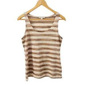 Banana Republic Metallic Gold Brown Striped Scoop Neck Sleeveless Blouse